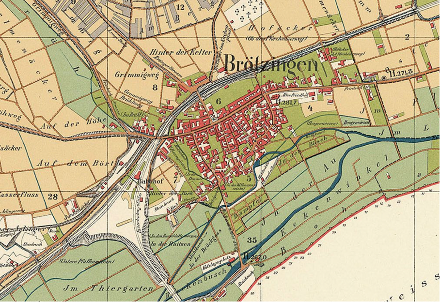 Brötzingen 1898 - historische Gemarkungsübersicht vor der Zerstörung
